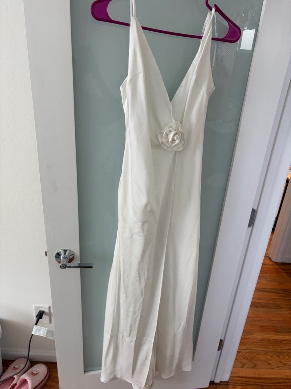 Lulu's Cream V-Neck Maxi Slip Dress with Floral Waist Accent